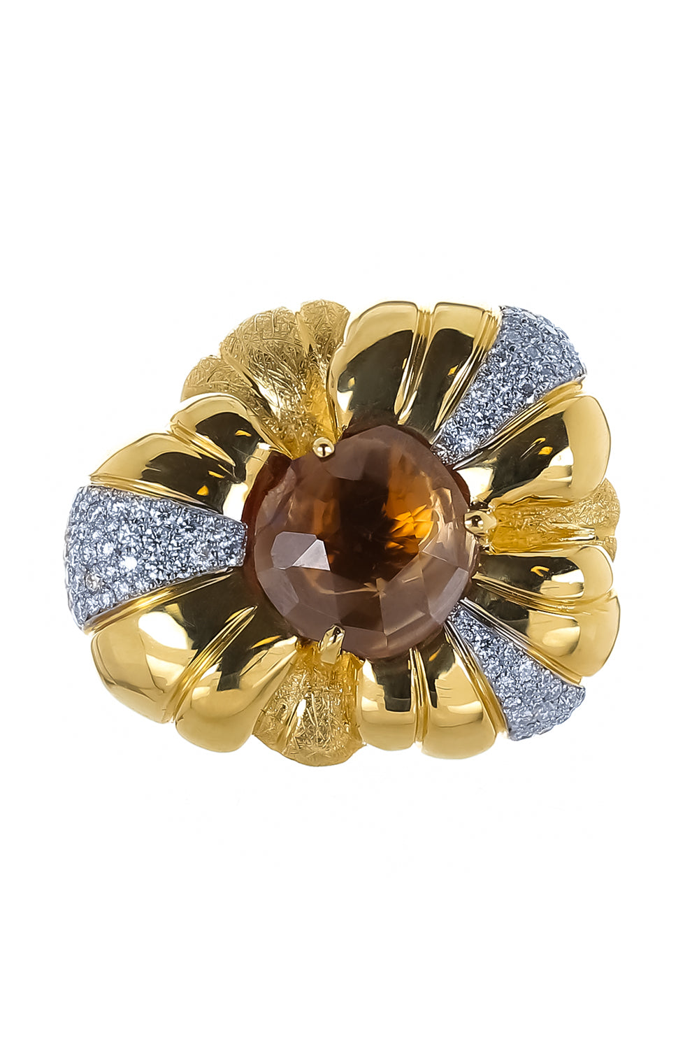 Brown Zircon Diamonds Flower Ring