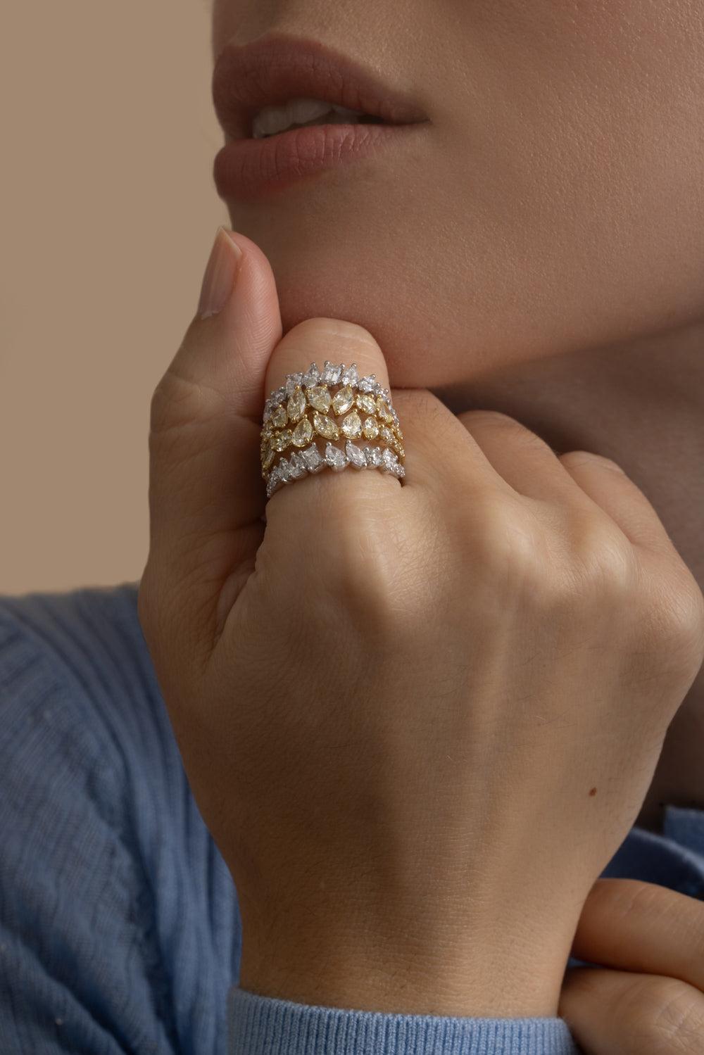 Mixed Cut Diamond Four Row Ring-WHITE GOLD-7-JEWELRYFINE JEWELRING-ARZANO