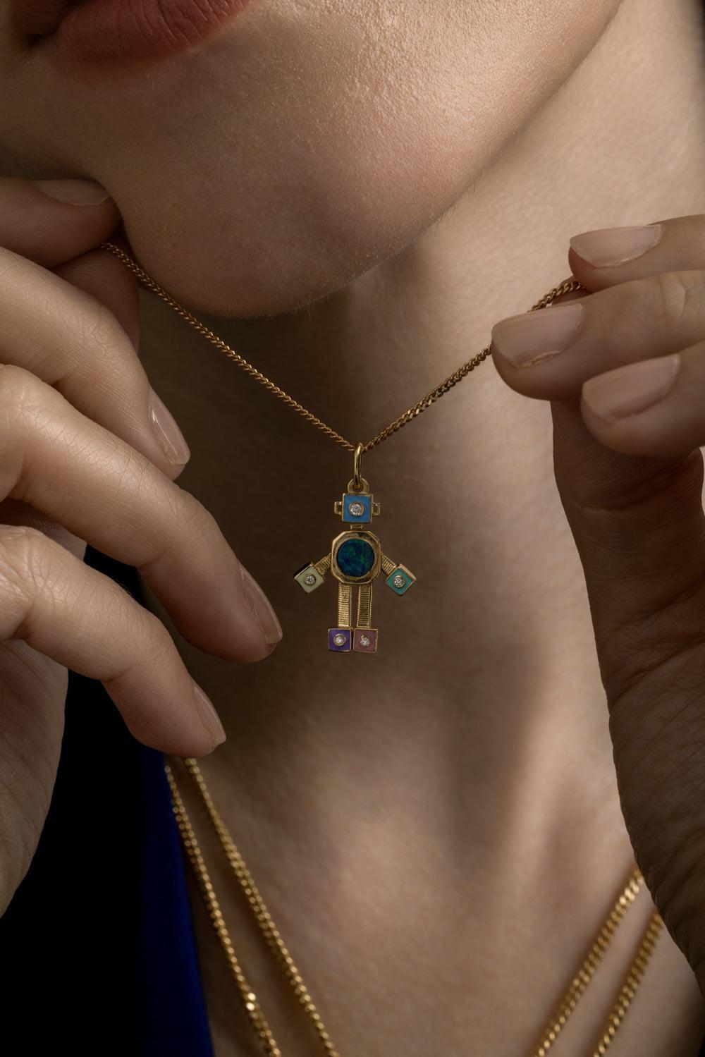 Galaxy Heart Mini Robot Pendant-YELLOW GOLD-JEWELRYFINE JEWELPENDANT-VAN