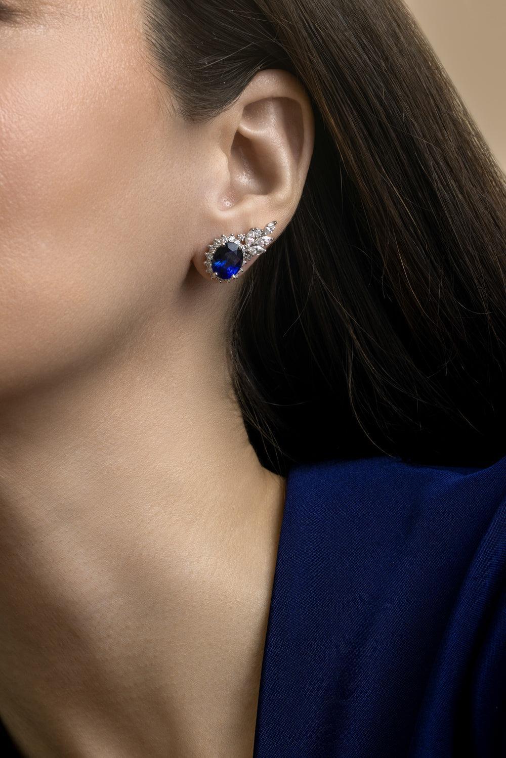 Sapphire Diamond Reign Supreme Stud Earrings-WHITE GOLD-JEWELRYFINE JEWELEARRING-YEPREM JEWELLERY