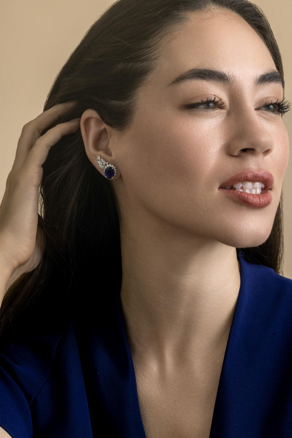 Sapphire Diamond Reign Supreme Stud Earrings-WHITE GOLD-JEWELRYFINE JEWELEARRING-YEPREM JEWELLERY