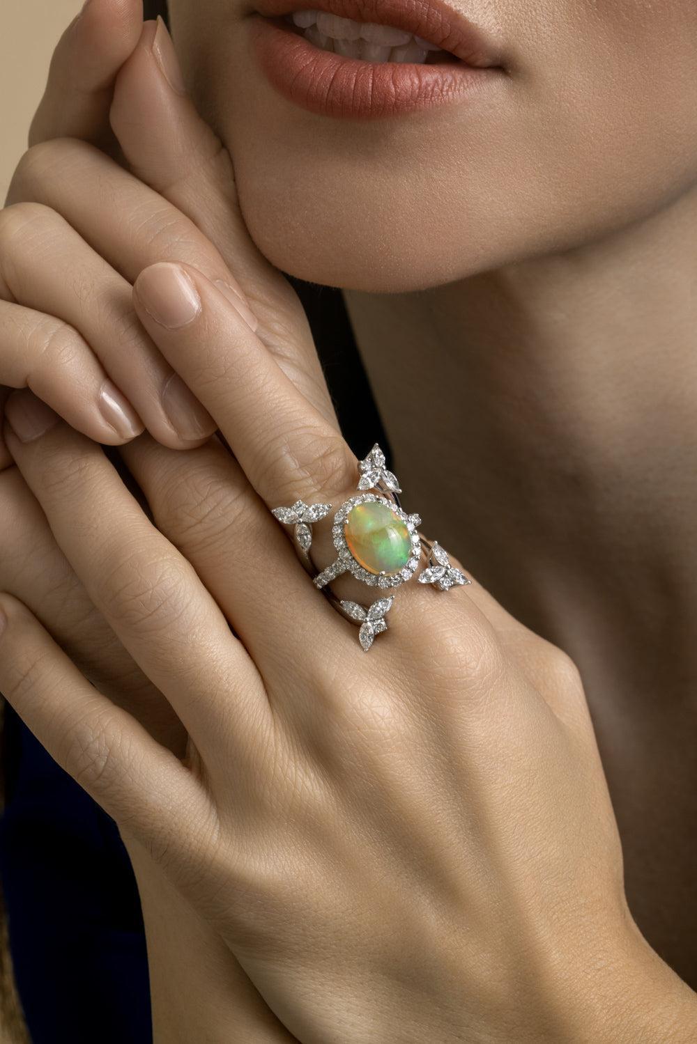 Opal Diamond Reign Supreme Ring-WHITE GOLD-6.25-JEWELRYFINE JEWELRING-YEPREM JEWELLERY