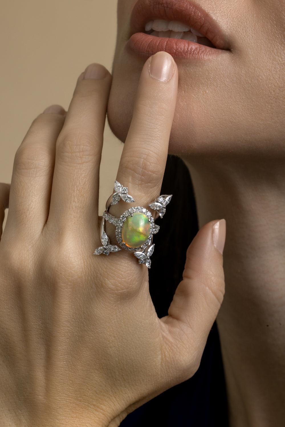 Opal Diamond Reign Supreme Ring-WHITE GOLD-6.25-JEWELRYFINE JEWELRING-YEPREM JEWELLERY
