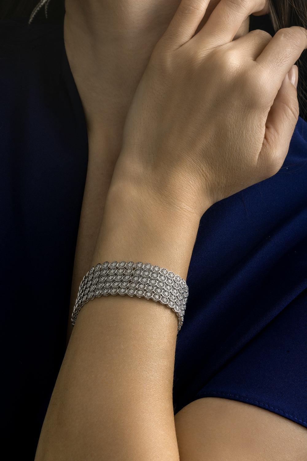 Diamond Four Row Wheel Bracelet-WHITE GOLD-6.5-JEWELRYFINE JEWELBRACELET O-STEFERE