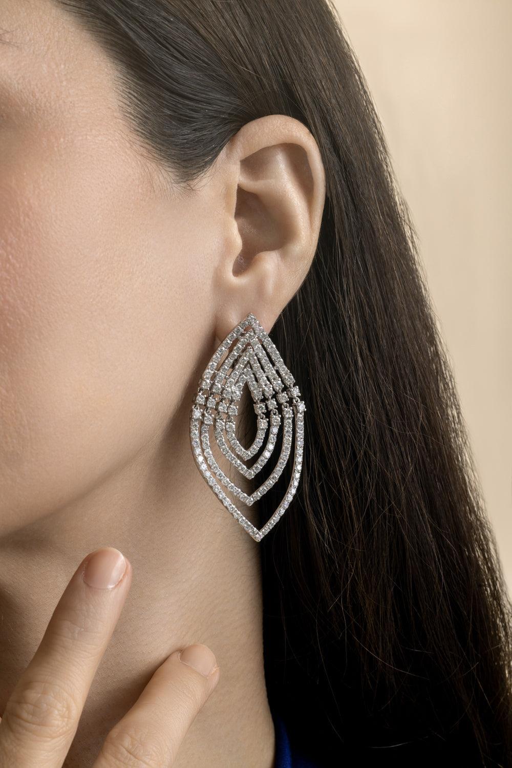 Diamond Ripple Effect Earrings-WHITE GOLD-JEWELRYFINE JEWELEARRING-STEFERE