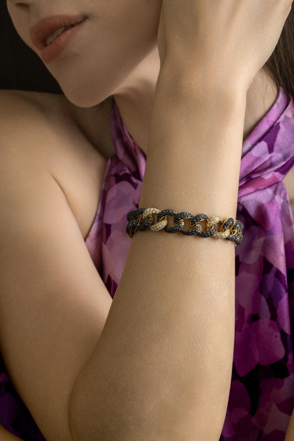 Mixed Diamond Curb Link Bracelet-YELLOW GOLD-7-JEWELRYFINE JEWELBRACELET O-STEFERE