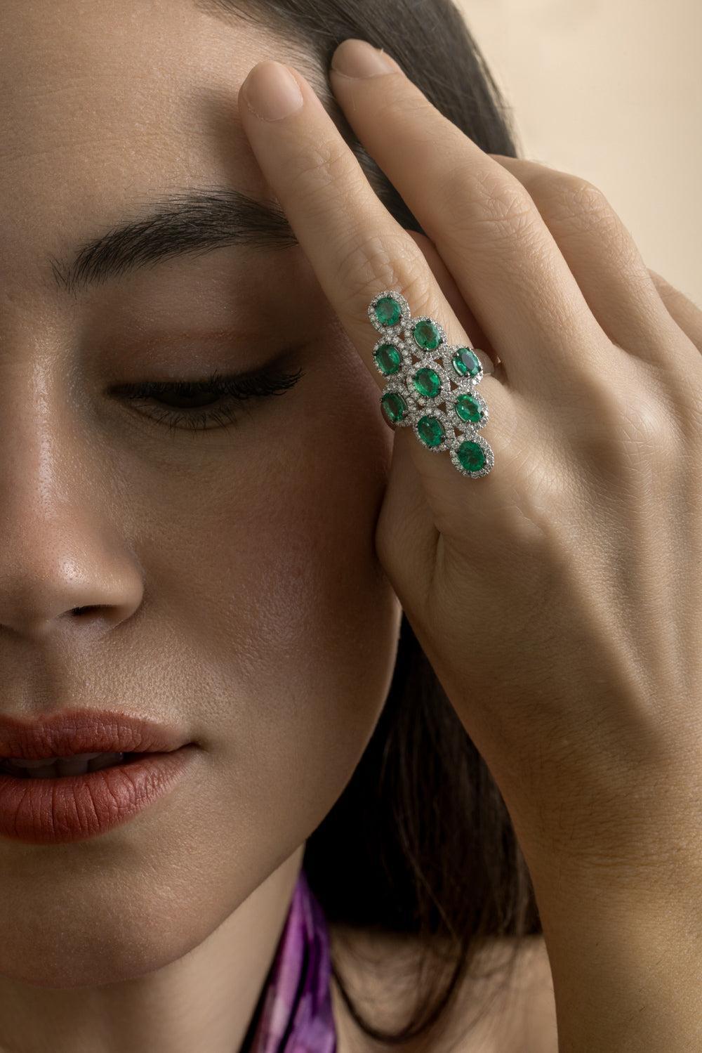 Emerald Diamond Ring-WHITE GOLD-7-JEWELRYFINE JEWELRING-STEFERE