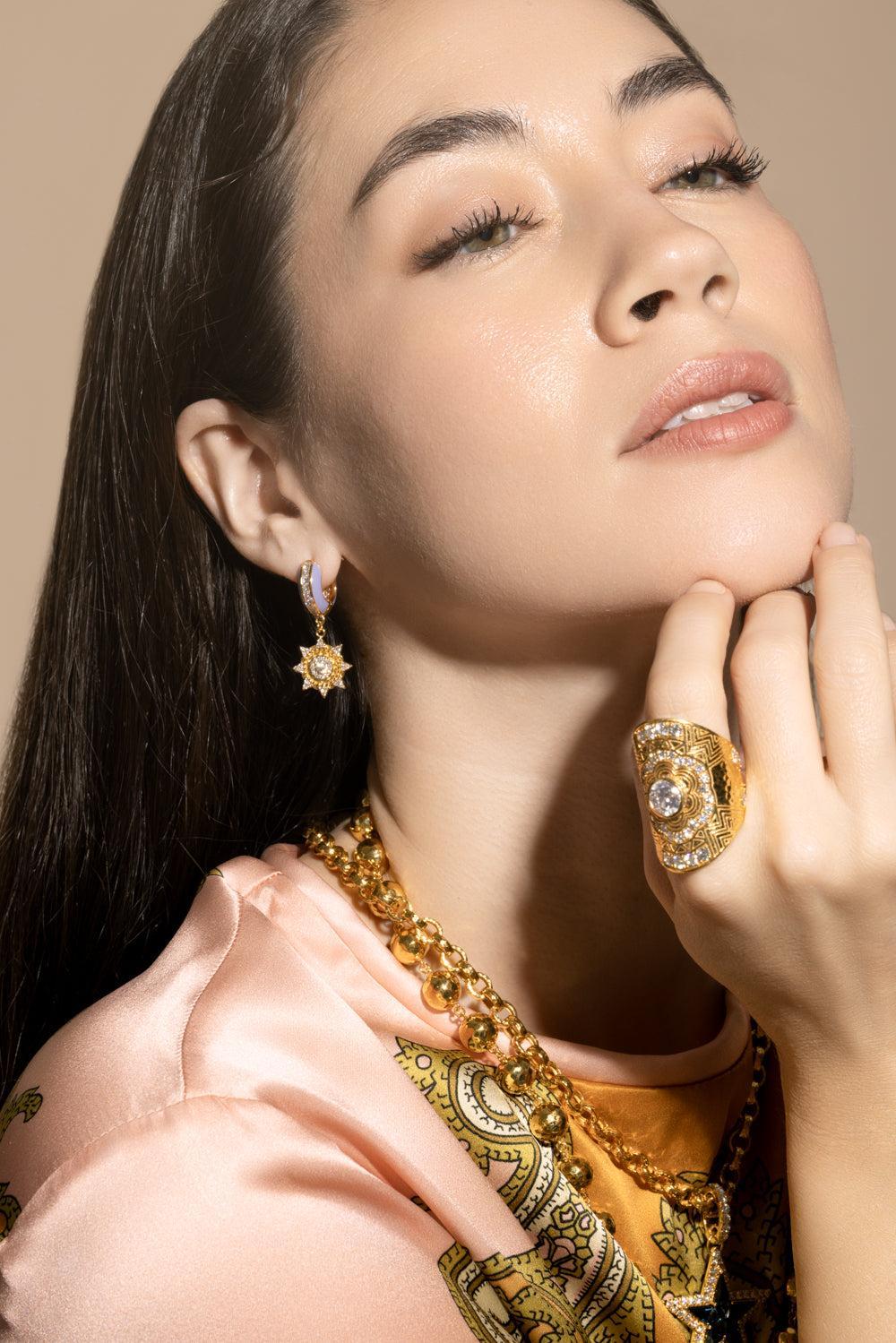 Diamond Periwinkle Sun Drop Earrings-YELLOW GOLD-JEWELRYFINE JEWELEARRING-BUDDHA MAMA