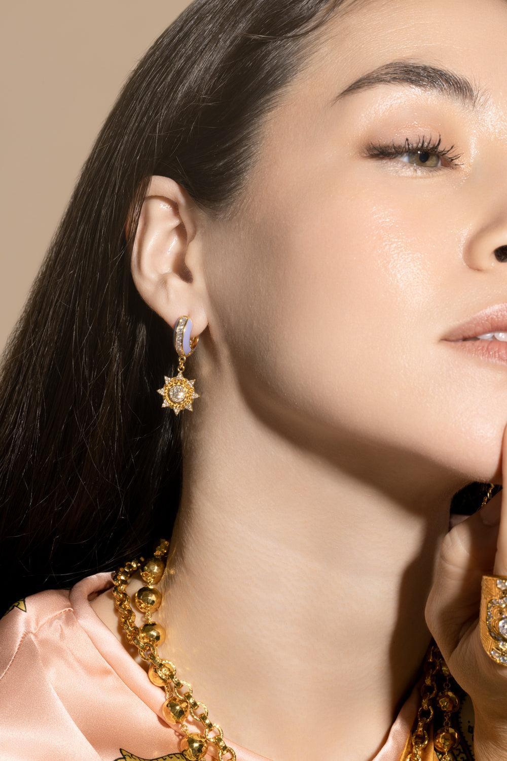 Diamond Periwinkle Sun Drop Earrings-YELLOW GOLD-JEWELRYFINE JEWELEARRING-BUDDHA MAMA