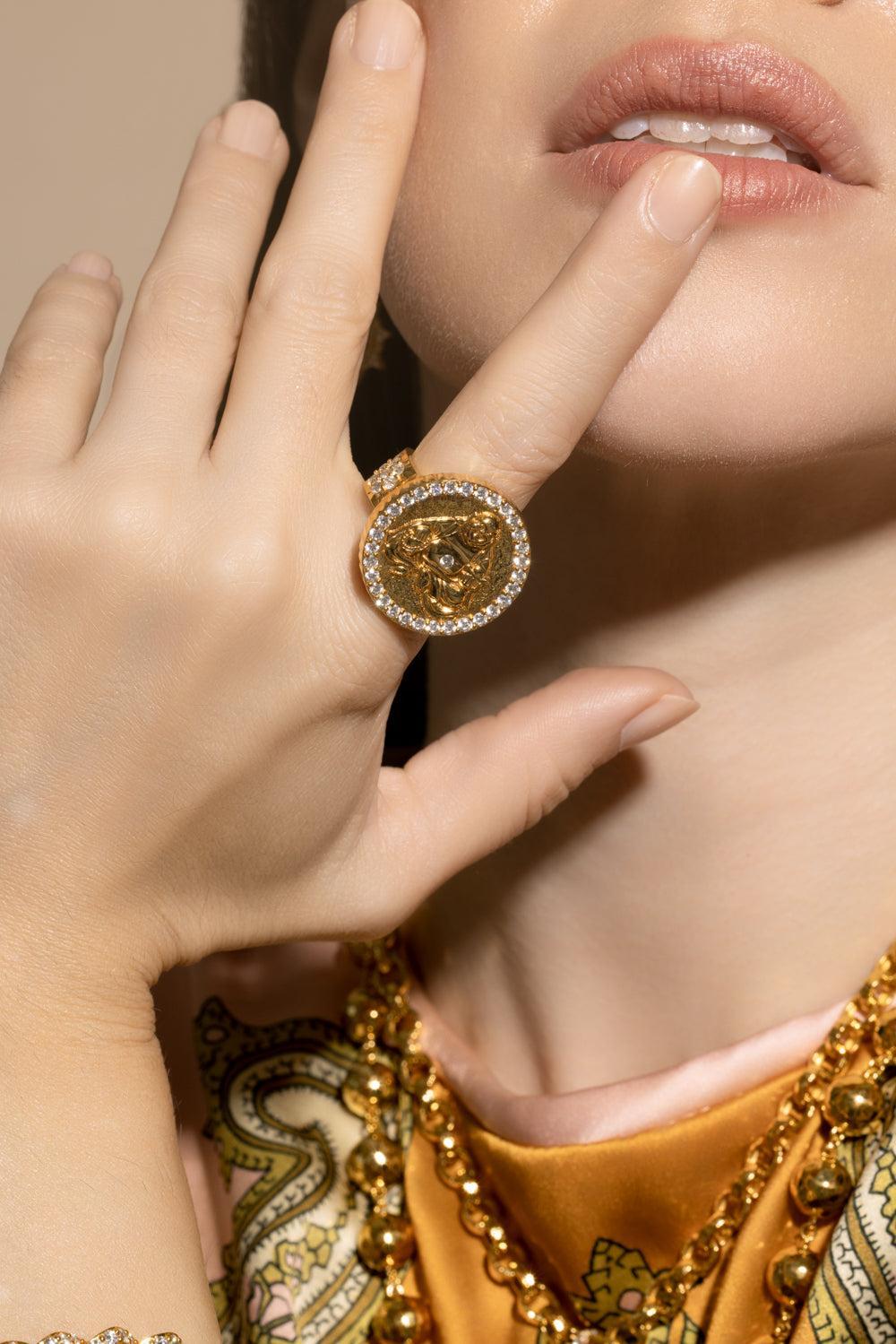 Hammered Buddha Coin Ring-YELLOW GOLD-7.5-JEWELRYFINE JEWELRING-BUDDHA MAMA