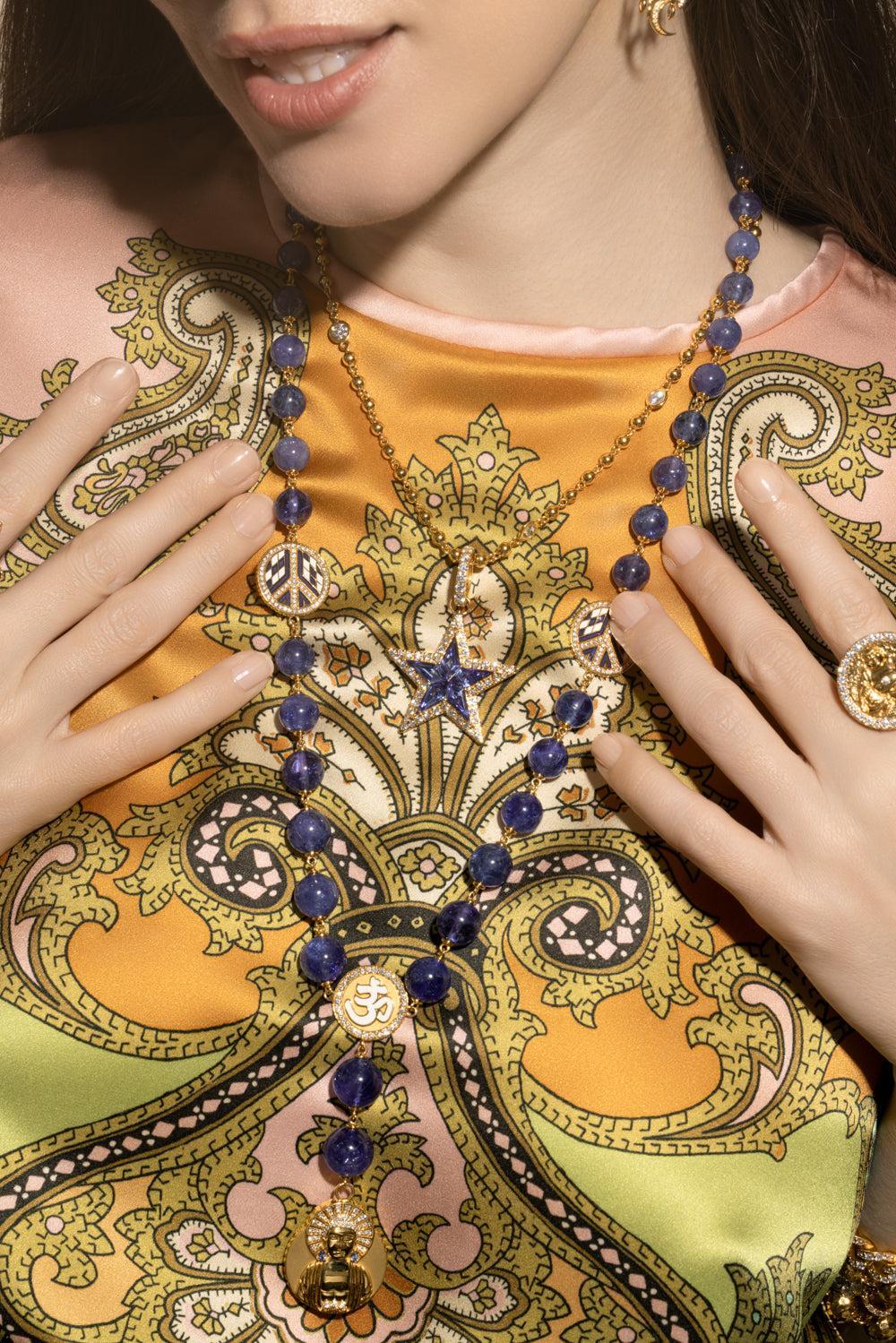Golden Buddha Tanzanite Necklace-YELLOW GOLD-30-JEWELRYFINE JEWELNECKLACE O-BUDDHA MAMA