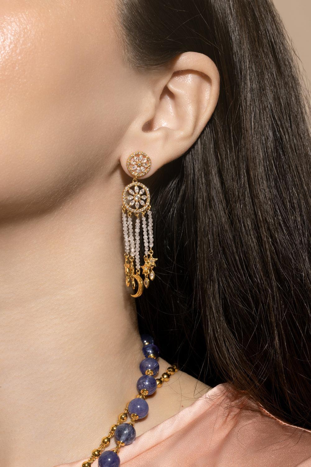 Diamond Mandala Drop Earrings-YELLOW GOLD-JEWELRYFINE JEWELEARRING-BUDDHA MAMA