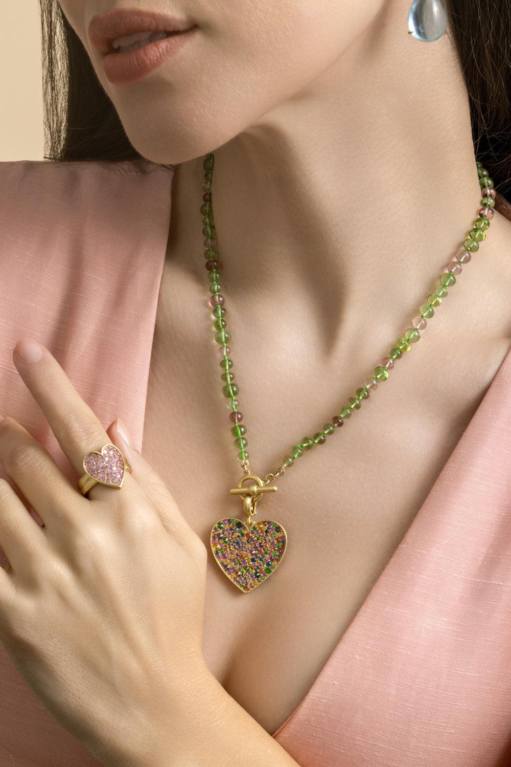 Pink Green Tourmaline Beaded Necklace-YELLOW GOLD-18-JEWELRYFINE JEWELNECKLACE O-LEIGH MAXWELL