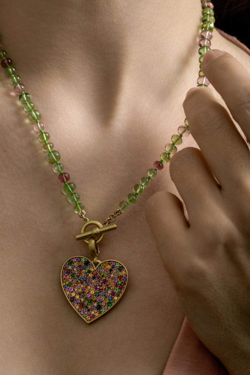 Pink Green Tourmaline Beaded Necklace-YELLOW GOLD-18-JEWELRYFINE JEWELNECKLACE O-LEIGH MAXWELL