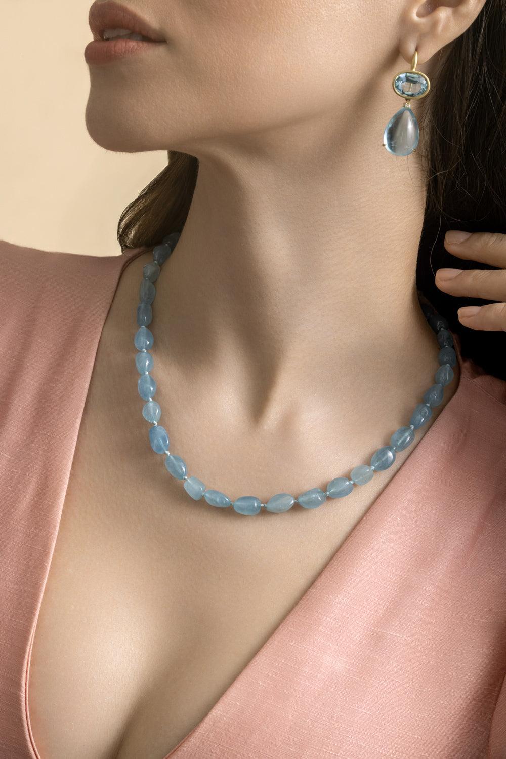 Aquamarine Pebble Beaded Necklace-YELLOW GOLD-18-JEWELRYFINE JEWELNECKLACE O-LEIGH MAXWELL