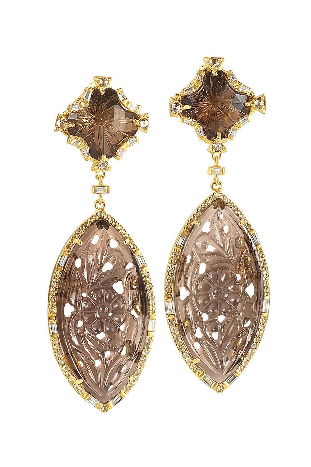 Smoky Qaurtz Topaz Affinity Earrings-YELLOW GOLD-JEWELRYFINE JEWELEARRING-COOMI