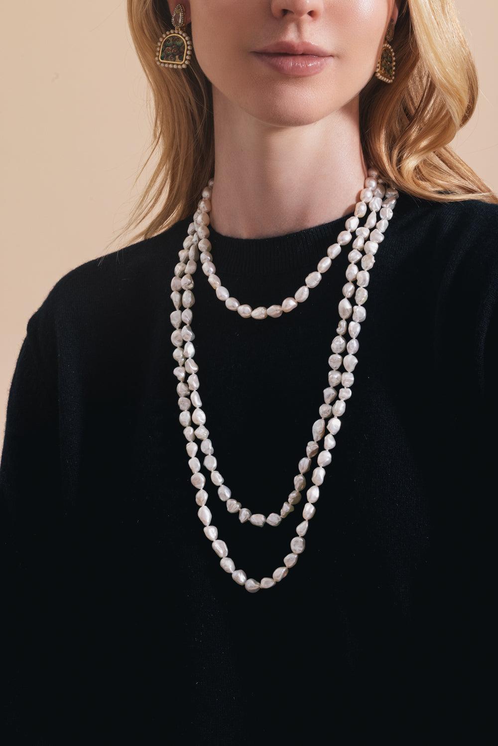 White Pearl Freshwater Baroque Necklace - 15in-SILVER-15-JEWELRYFINE JEWELNECKLACE O-BAGGINS