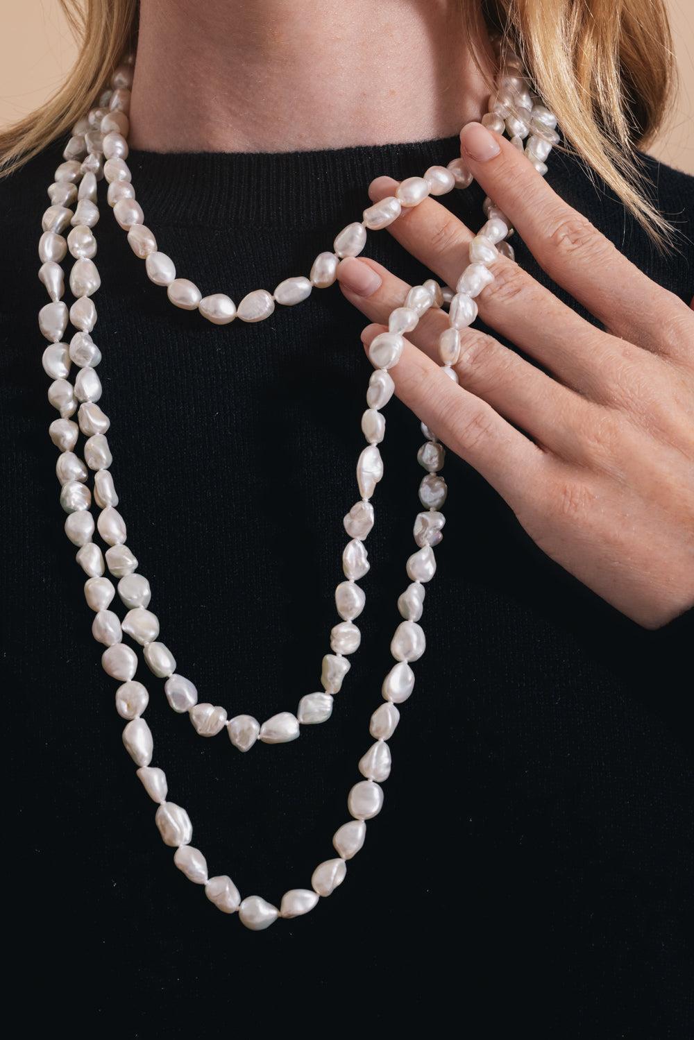 White Pearl Freshwater Baroque Necklace - 15in-SILVER-15-JEWELRYFINE JEWELNECKLACE O-BAGGINS