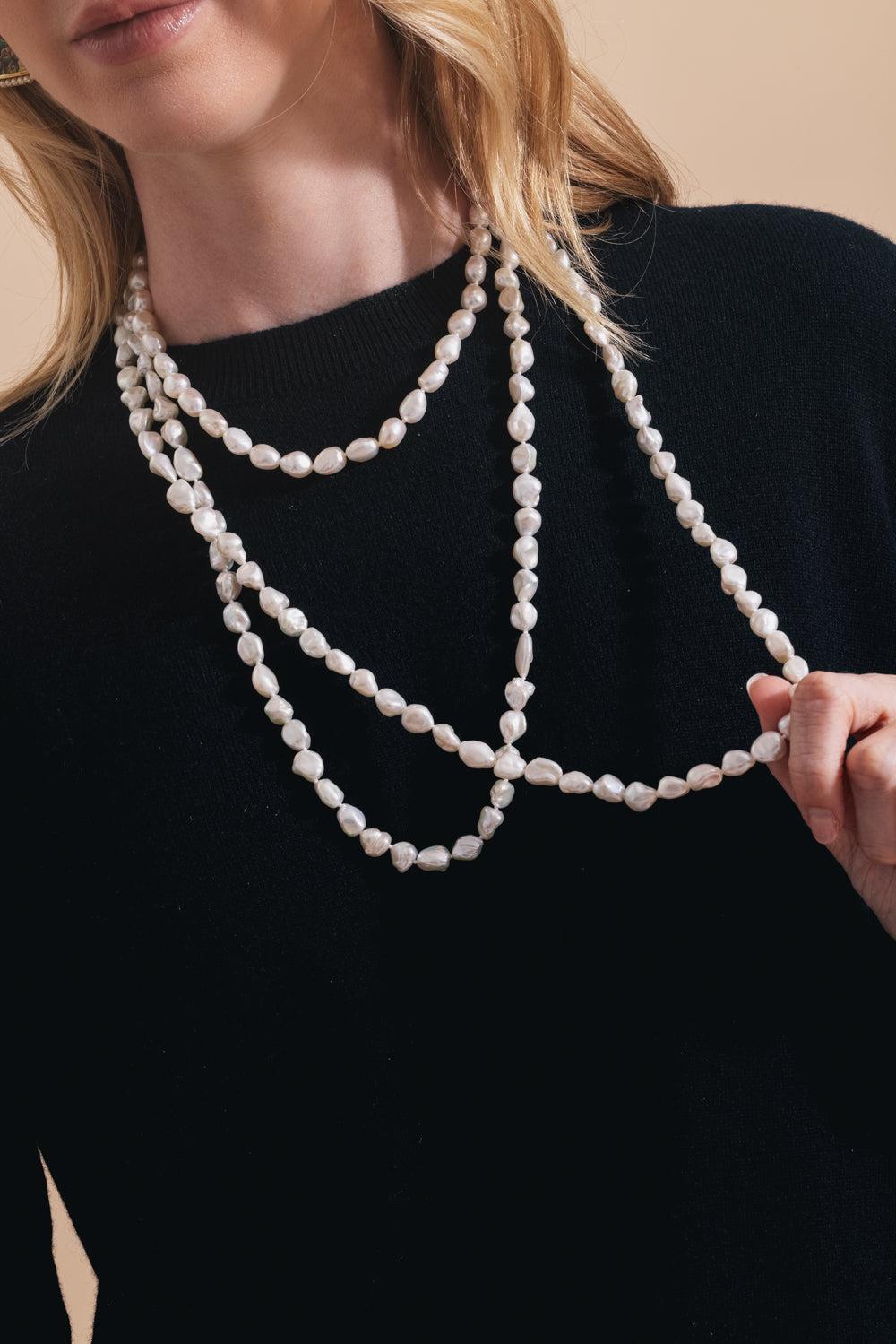 White Pearl Freshwater Baroque Necklace - 15in-SILVER-15-JEWELRYFINE JEWELNECKLACE O-BAGGINS