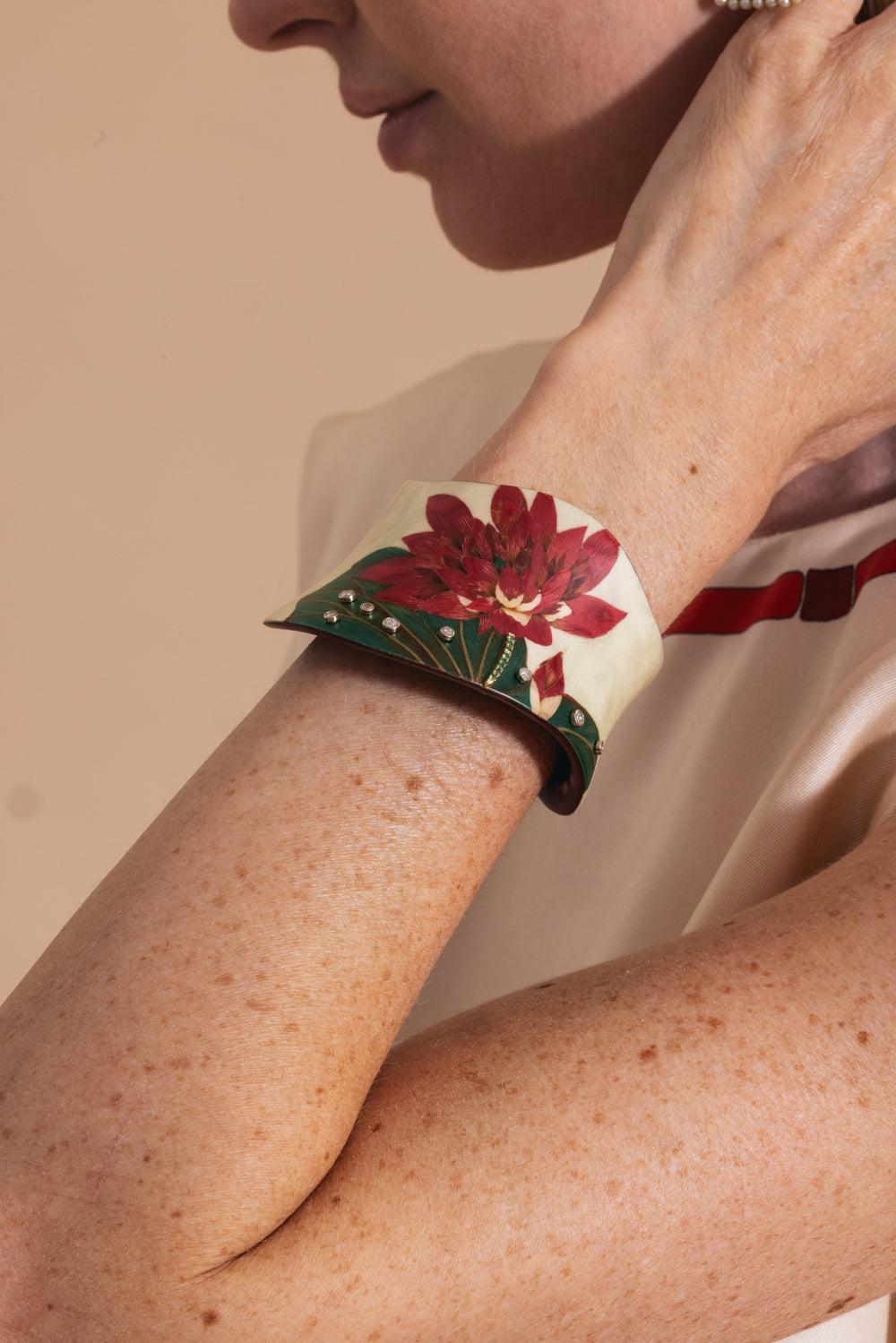 Diamond Tsavorite Asymetrical Floral Cuff Bracelet-YELLOW GOLD-JEWELRYFINE JEWELBRACELET O-SILVIA FURMANOVICH