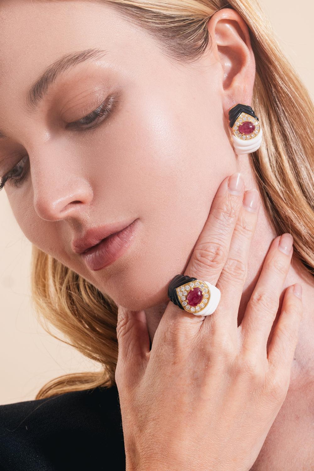 Ruby Diamond Kogolong Earrings-YELLOW GOLD-JEWELRYFINE JEWELEARRING-ANDREOLI