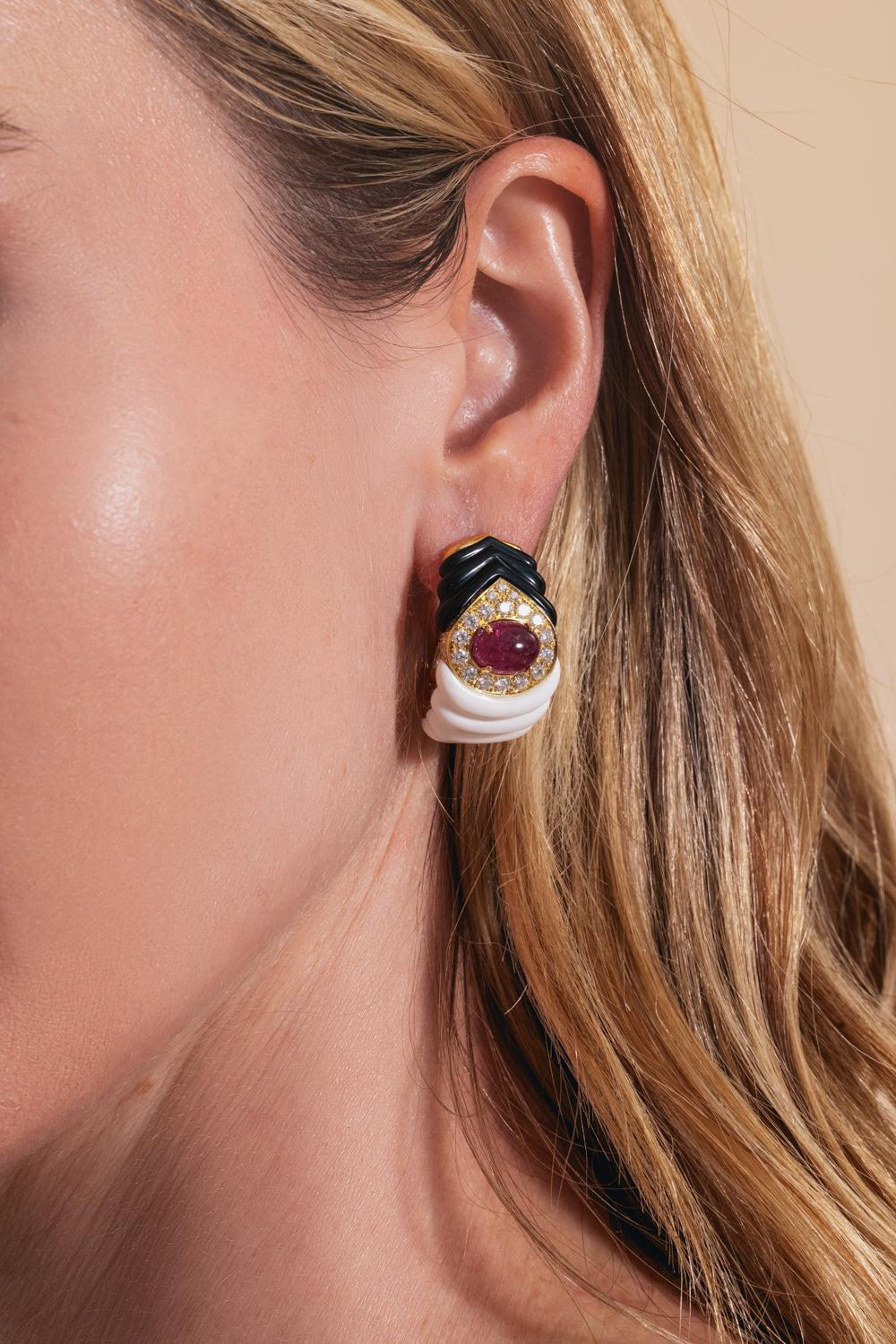 Ruby Diamond Kogolong Earrings-YELLOW GOLD-JEWELRYFINE JEWELEARRING-ANDREOLI