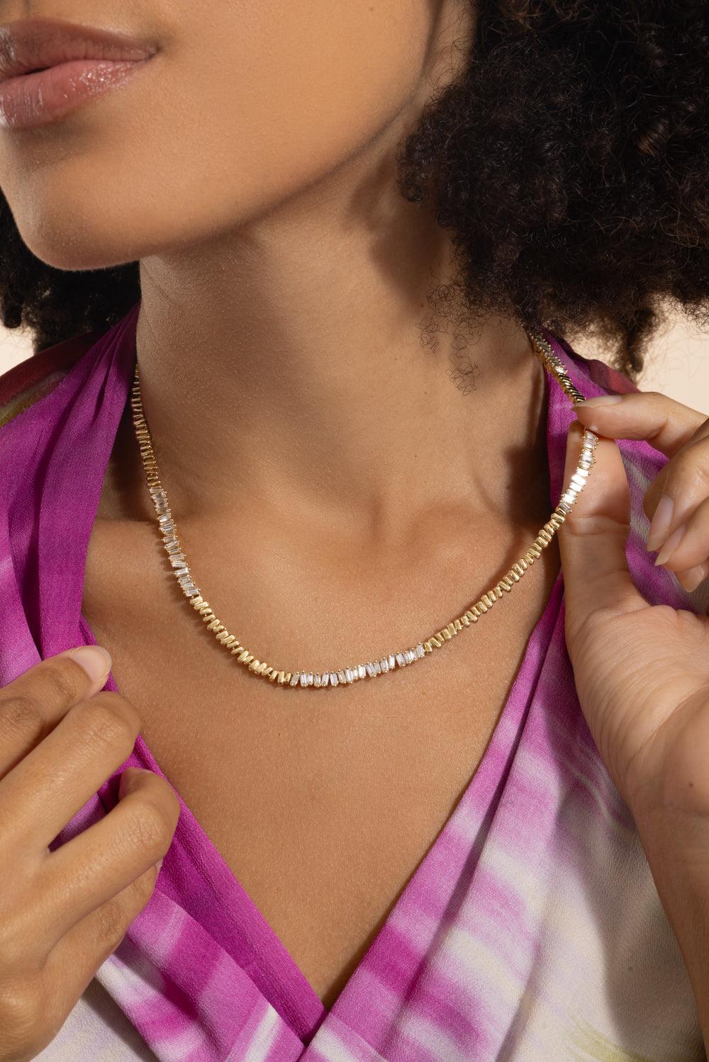 Half and Half Diamond Station Necklace-YELLOW GOLD-17-JEWELRYFINE JEWELNECKLACE O-SUZANNE KALAN