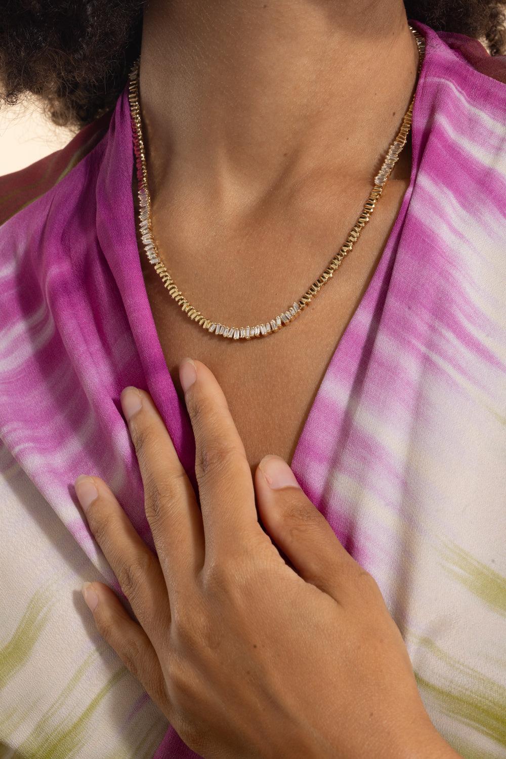 Half and Half Diamond Station Necklace-YELLOW GOLD-17-JEWELRYFINE JEWELNECKLACE O-SUZANNE KALAN