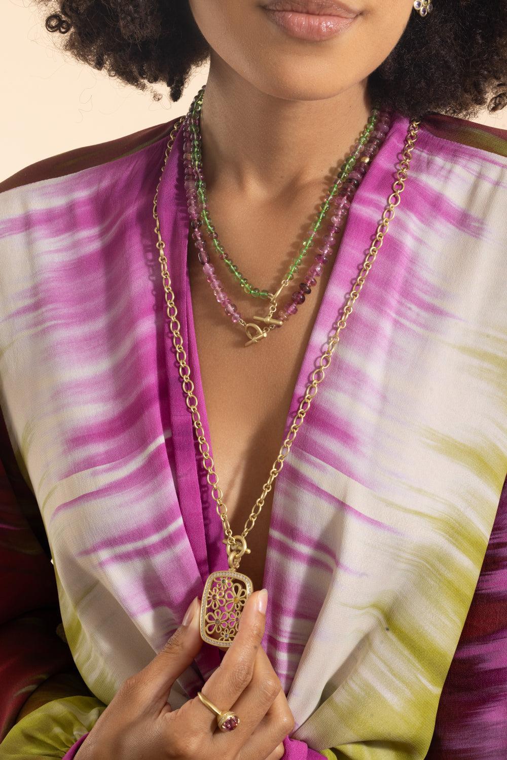 Pink Tourmaline Beaded Necklace-YELLOW GOLD-18-JEWELRYFINE JEWELNECKLACE O-LEIGH MAXWELL