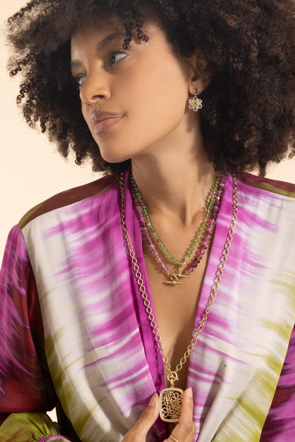 Pink Tourmaline Beaded Necklace-YELLOW GOLD-18-JEWELRYFINE JEWELNECKLACE O-LEIGH MAXWELL
