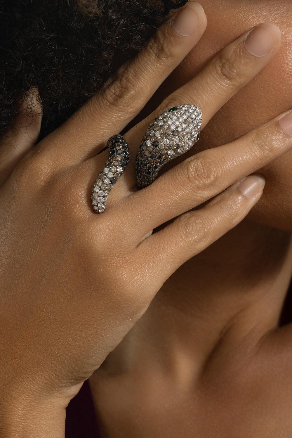 Multi Diamond Snake Ring-WHITE GOLD-7-JEWELRYFINE JEWELRING-STEFERE