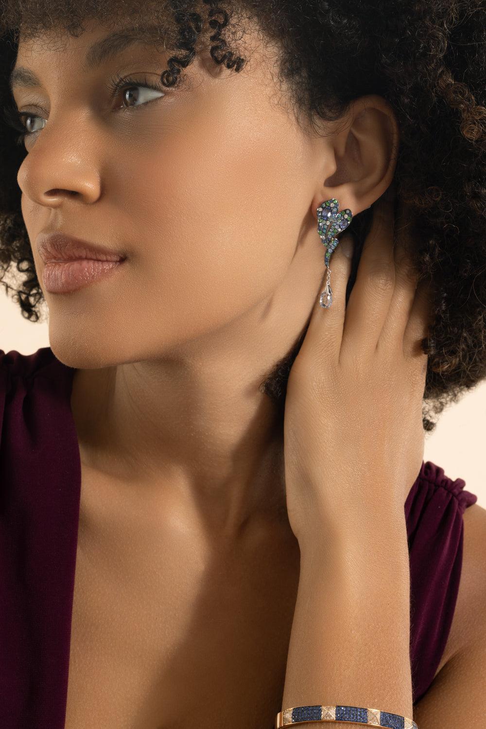Blue Sapphire Diamond Garnet Drop Earrings-WHITE GOLD-JEWELRYFINE JEWELEARRING-STEFERE