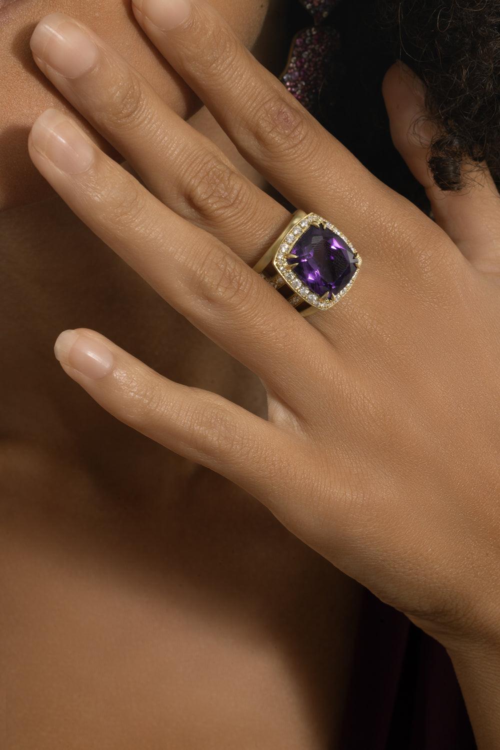 Amethyst Diamond Maze Ring-YELLOW GOLD-7-JEWELRYFINE JEWELRING-JARED LEHR