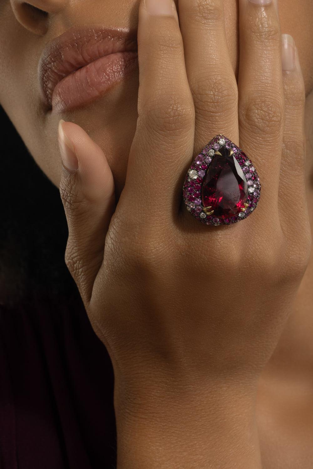 Rubellite Ruby Diamond Ring-YELLOW GOLD-7.25-JEWELRYFINE JEWELRING-JARED LEHR