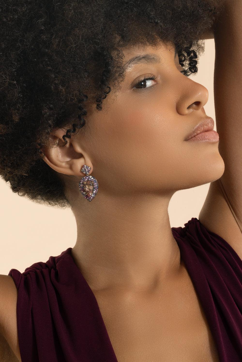 Morganite Purple Sapphire Earrings-YELLOW GOLD-JEWELRYFINE JEWELEARRING-JARED LEHR