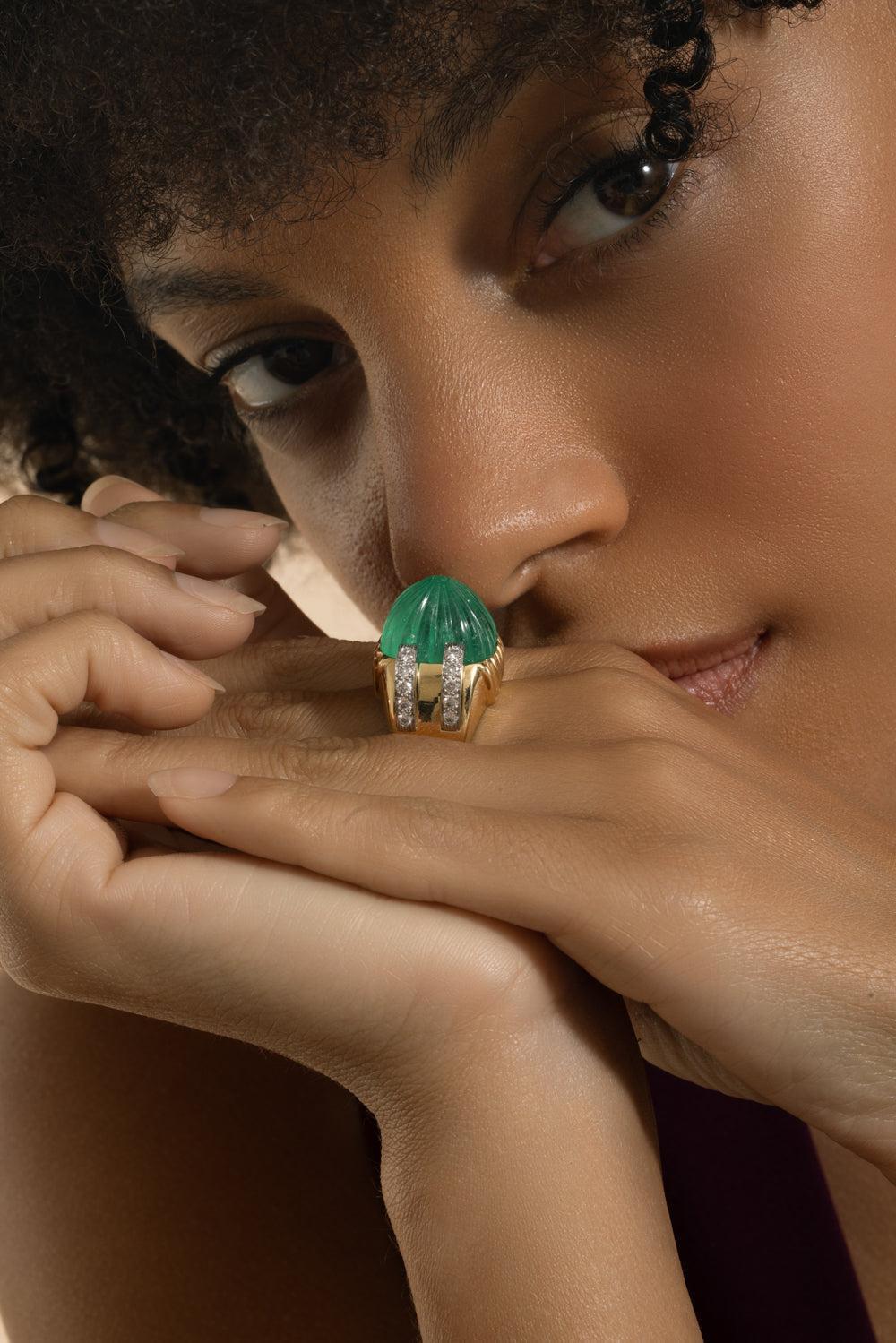 Emerald Diamond Channel Ring-YELLOW GOLD-JEWELRYFINE JEWELRING-DAVID WEBB