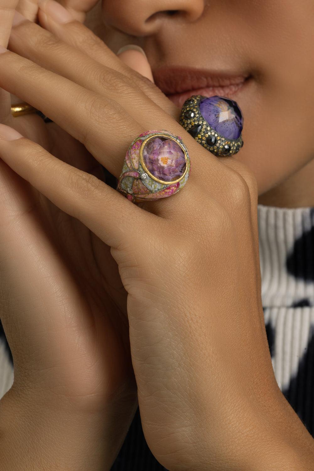 Flower Dragonfly Ring-YELLOW GOLD-8-JEWELRYFINE JEWELRING-SEVAN BICAKCI
