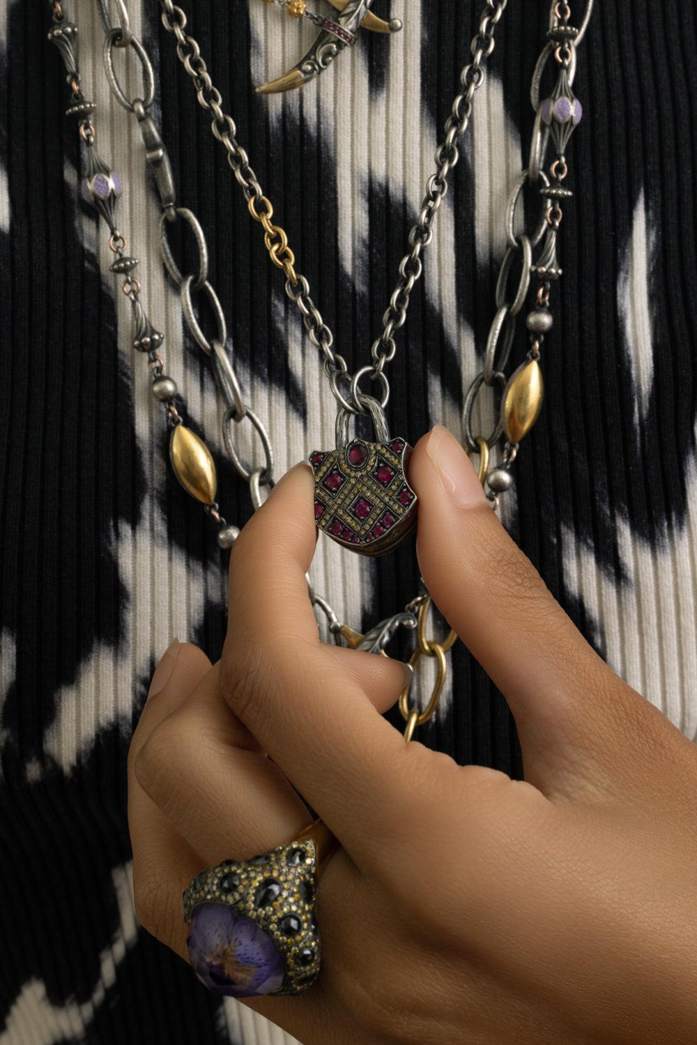 Ruby Diamond Medium Padlock Pendant-YELLOW GOLD-JEWELRYFINE JEWELPENDANT-SEVAN BICAKCI