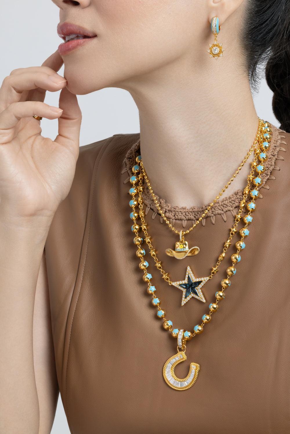 Diamond Blue Cowgirl Hat Pendant-YELLOW GOLD-JEWELRYFINE JEWELPENDANT-BUDDHA MAMA
