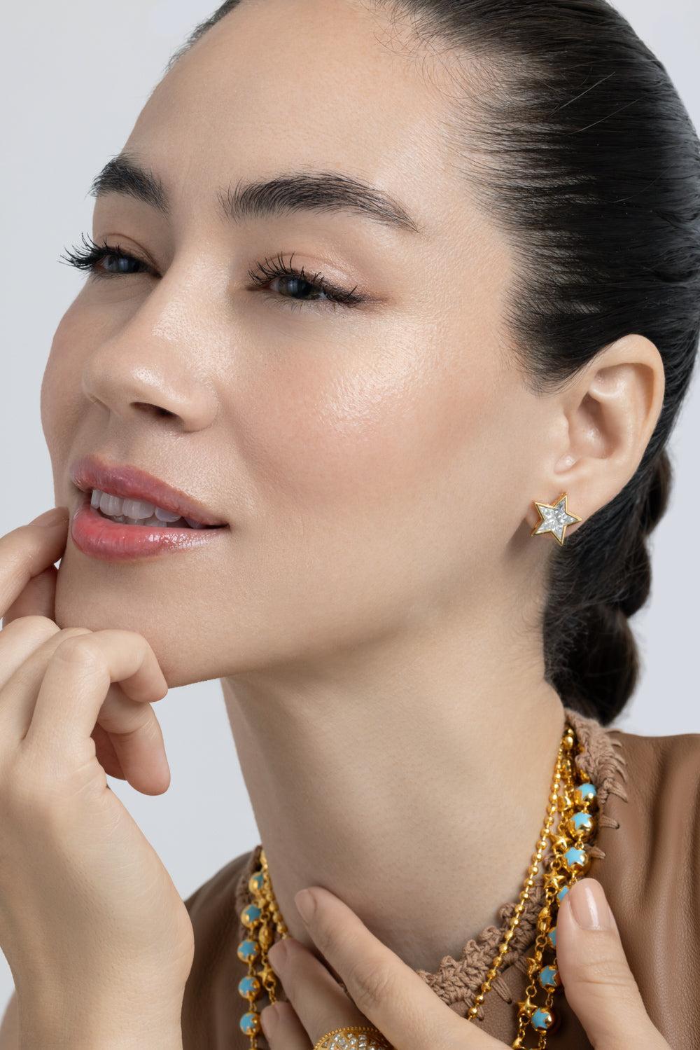  Diamond Star Stud Earrings-YELLOW GOLD-JEWELRYFINE JEWELEARRING-BUDDHA MAMA 