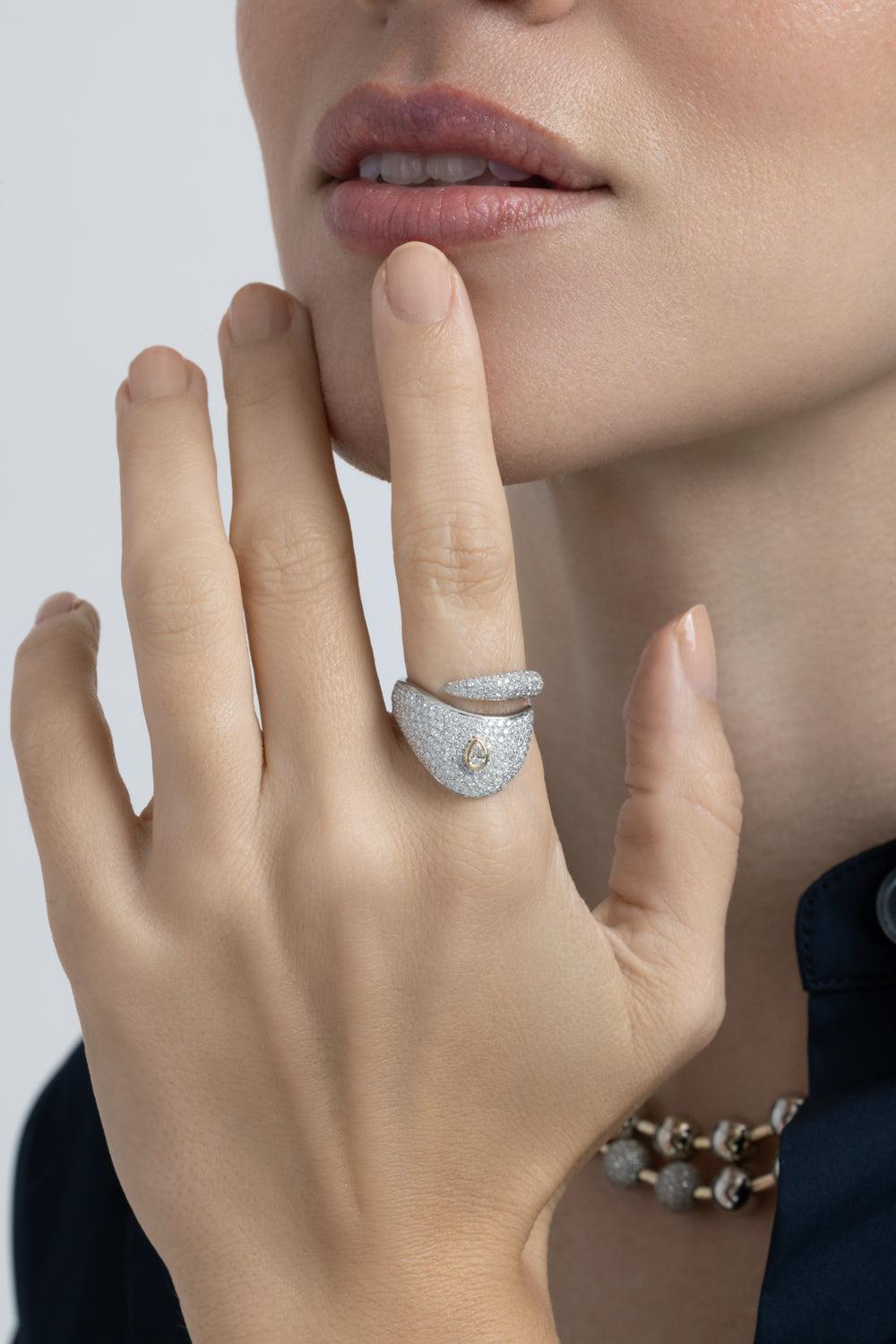  Diamond Pave Dune Ring-WHITE GOLD-JEWELRYFINE JEWELRING-RAINBOW K 