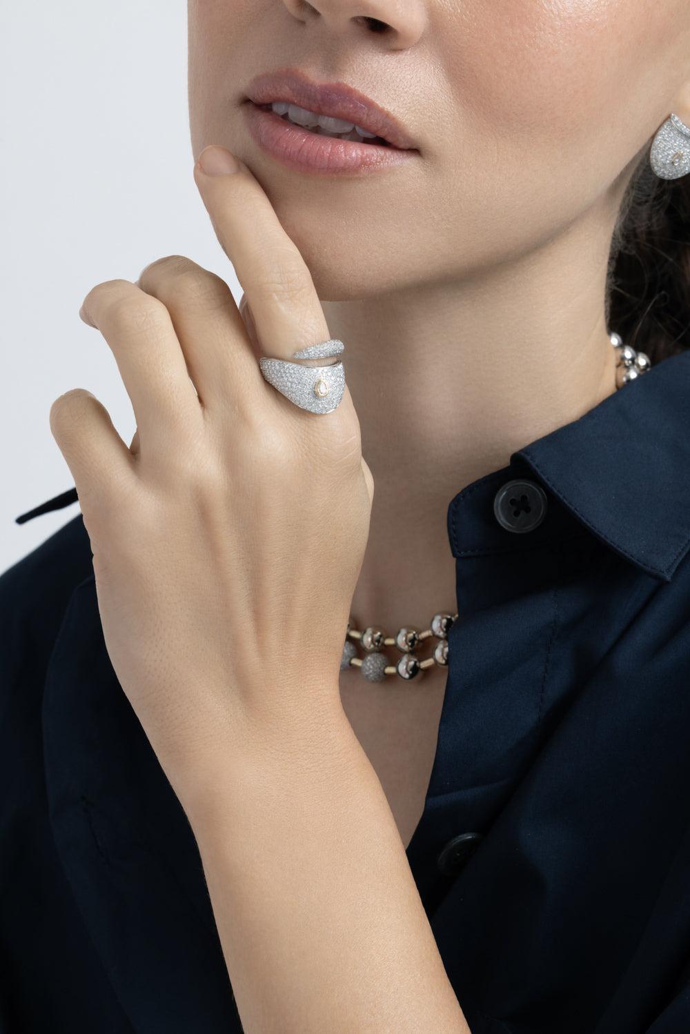 Diamond Pave Dune Ring-WHITE GOLD-JEWELRYFINE JEWELRING-RAINBOW K