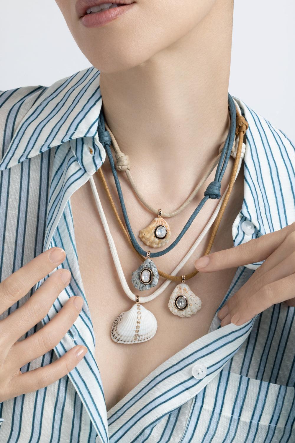  Diamond Line Shell Necklace-ROSE GOLD-JEWELRYFINE JEWELNECKLACE O-DEZSO BY SARA BELTRAN 