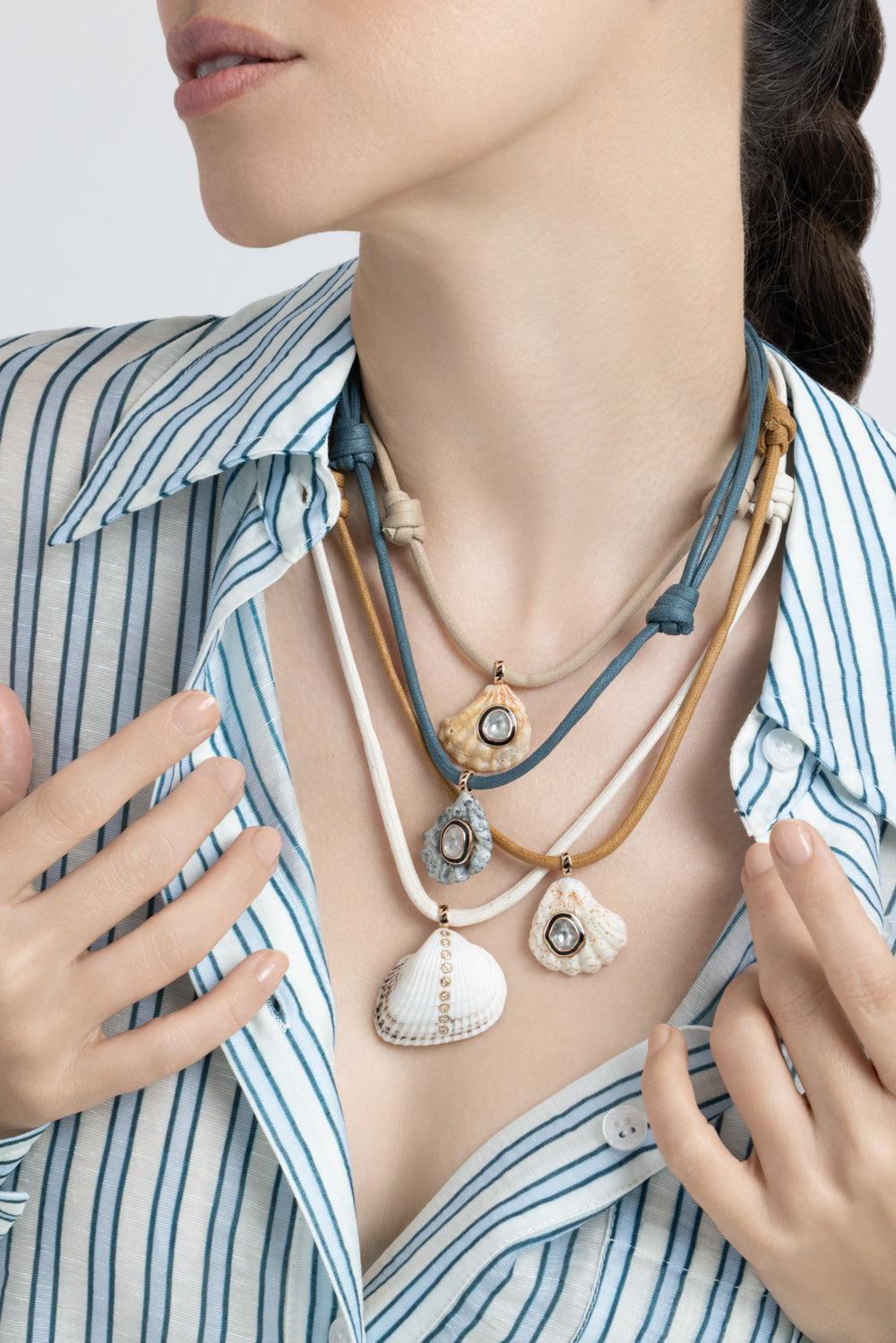 Diamond Line Shell Necklace-ROSE GOLD-JEWELRYFINE JEWELNECKLACE O-DEZSO BY SARA BELTRAN