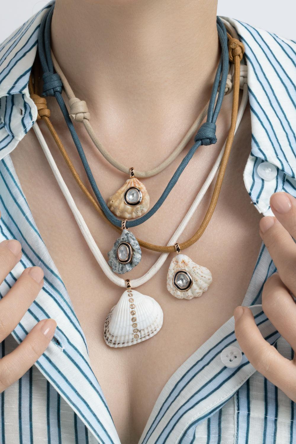  Diamond Cat Paw Shell Brown Necklace-ROSE GOLD-JEWELRYFINE JEWELNECKLACE O-DEZSO BY SARA BELTRAN 