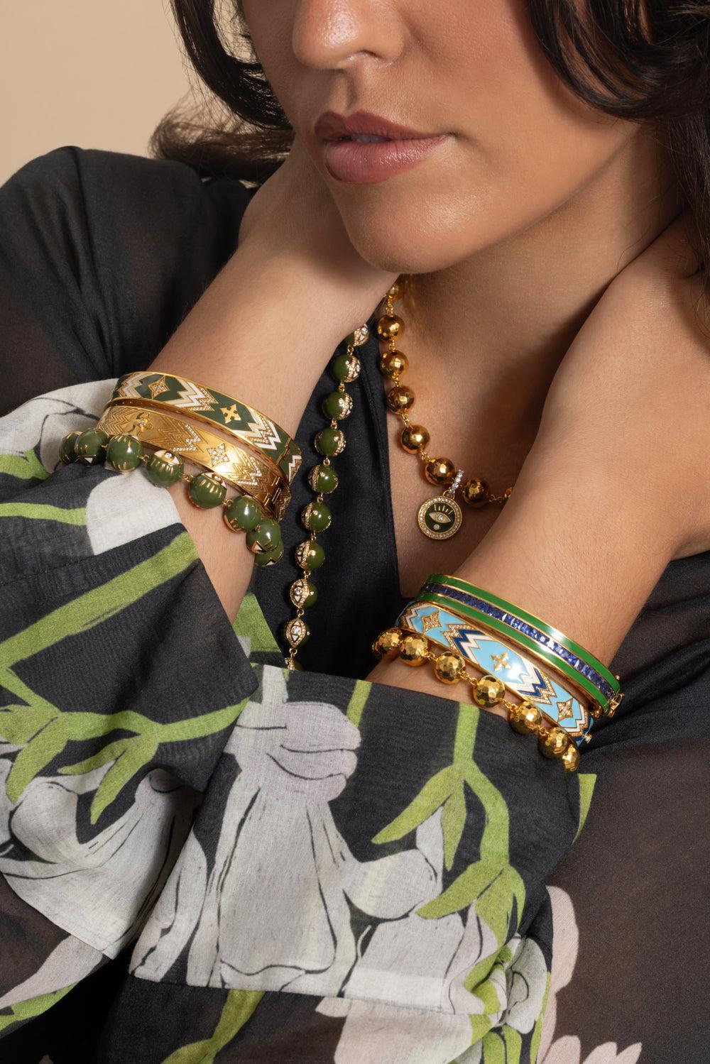 Army Green Evil Eye Bracelet - 12mm-YELLOW GOLD-JEWELRYFINE JEWELBRACELET O-BUDDHA MAMA