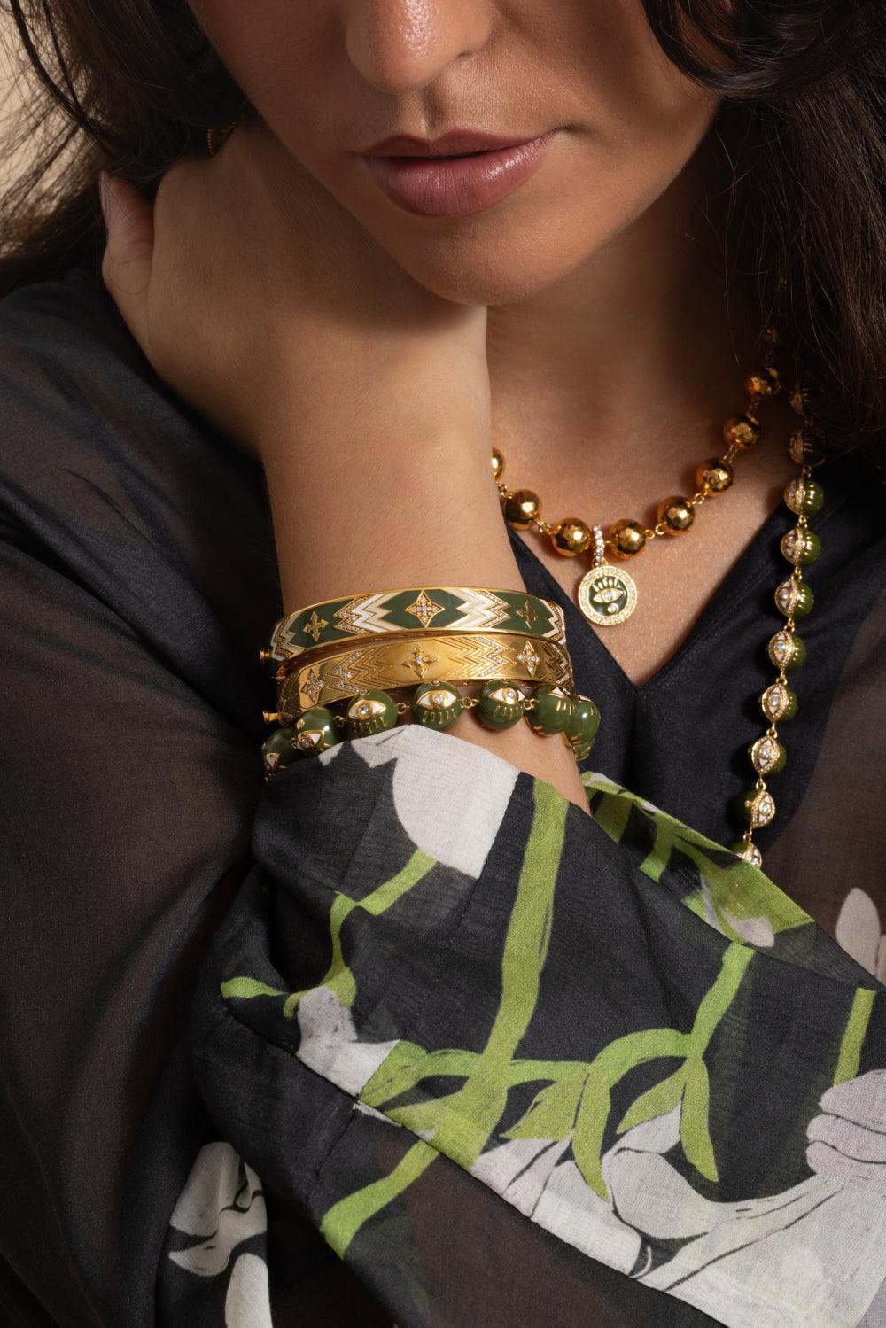 Army Green Cross Bangle Bracelet-YELLOW GOLD-JEWELRYFINE JEWELBRACELET O-BUDDHA MAMA