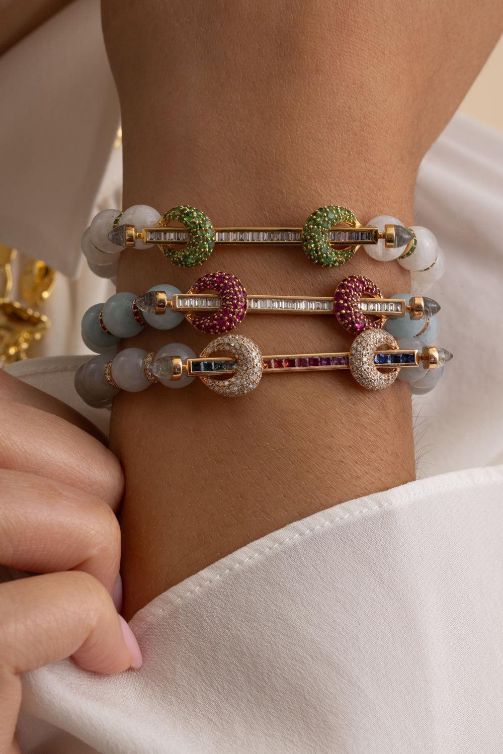Rainbow Sapphire Grey Moonstone Chakra Bracelet-ROSE GOLD-16CM-JEWELRYFINE JEWELBRACELET O-ANANYA