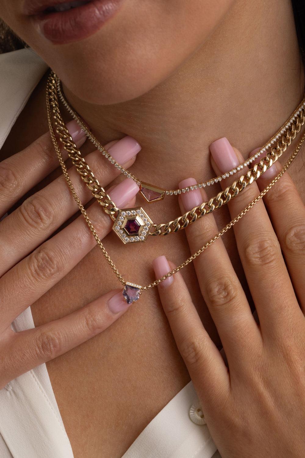 Pink Sapphire Shield Cut Necklace-YELLOW GOLD-18-JEWELRYFINE JEWELNECKLACE O-ZOE CHICCO