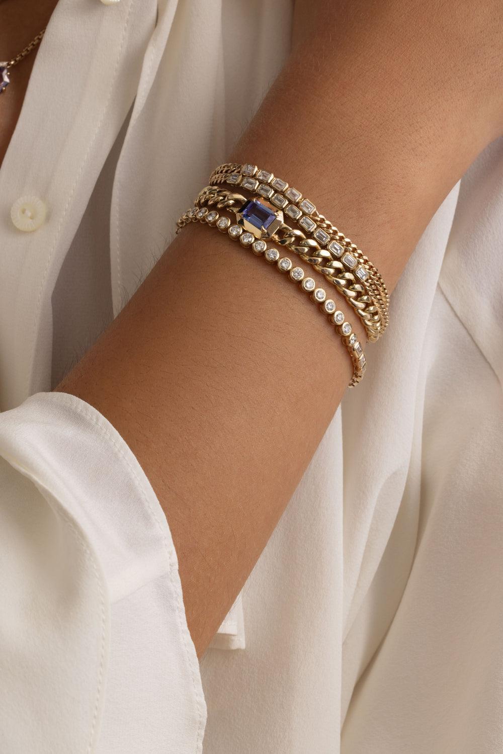Diamond Five Segment Curb Chain Bracelet-YELLOW GOLD-7-JEWELRYFINE JEWELBRACELET O-ZOE CHICCO